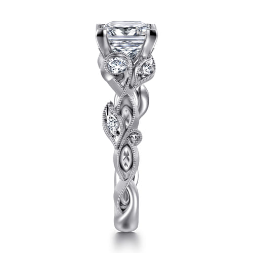 14K White Gold Floral Princess Cut Diamond Engagement Ring