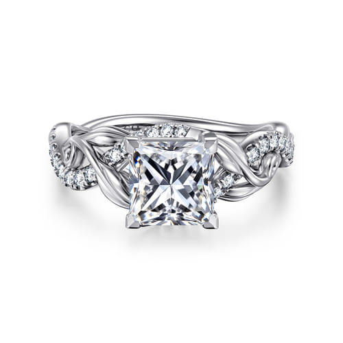 14K White Gold Floral Princess Cut Diamond Engagement Ring 14K White Gold Floral Princess Cut Diamond Engagement Ring