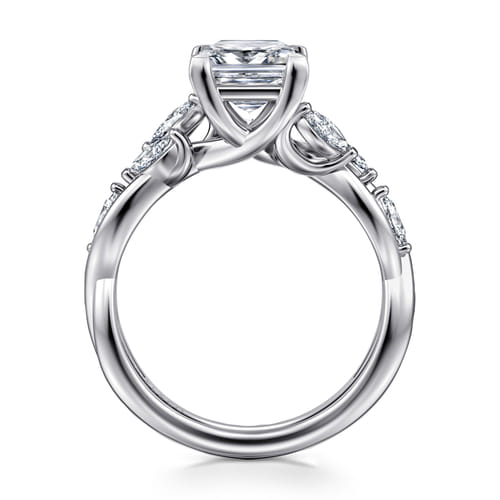 14K White Gold Floral Princess Cut Diamond Engagement Ring