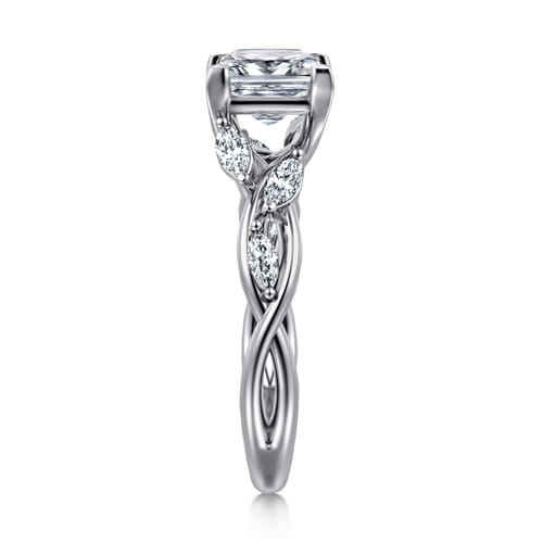 14K White Gold Floral Princess Cut Diamond Engagement Ring