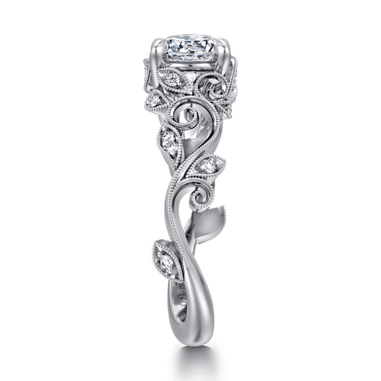 14K White Gold Floral Round Diamond Engagement Ring angle 5