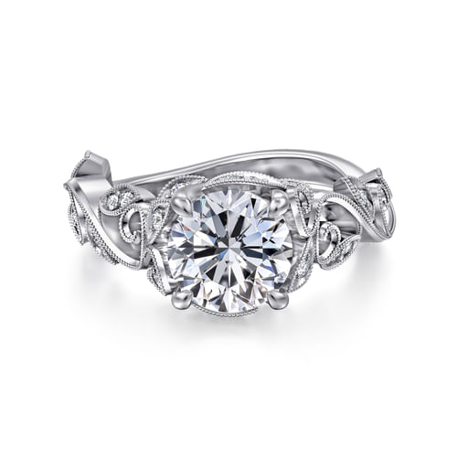 14K White Gold Floral Round Diamond Engagement Ring
