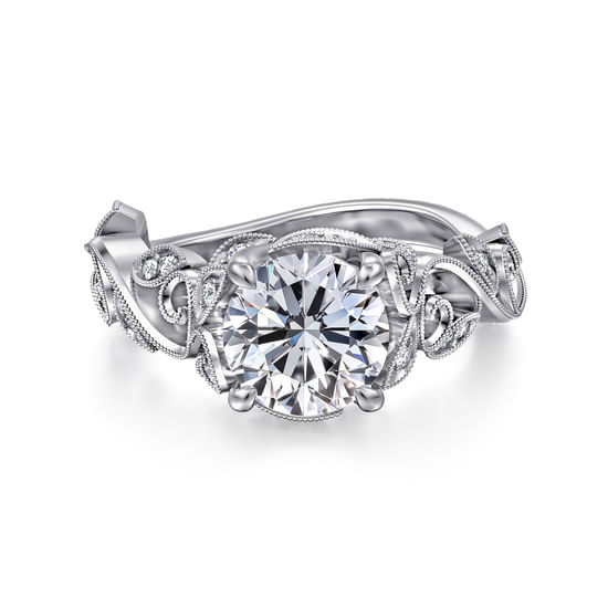 Gabriel - 14K White Gold Floral Round Diamond Engagement Ring