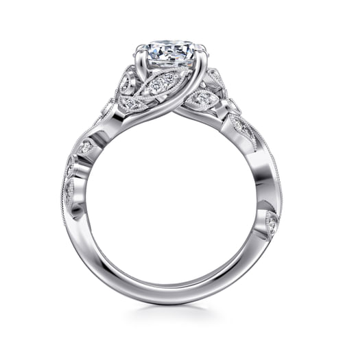 14K White Gold Floral Round Diamond Engagement Ring