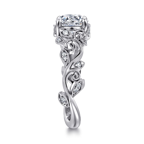 14K White Gold Floral Round Diamond Engagement Ring