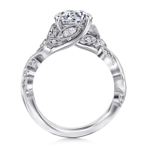 14K White Gold Floral Round Diamond Engagement Ring