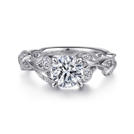 Gabriel - 14K White Gold Floral Round Diamond Engagement Ring