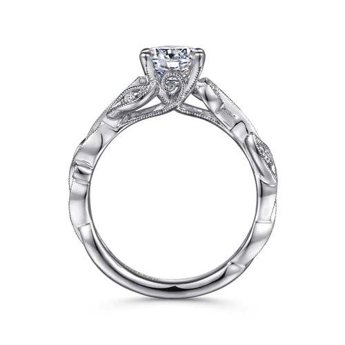 14K White Gold Floral Round Diamond Engagement Ring