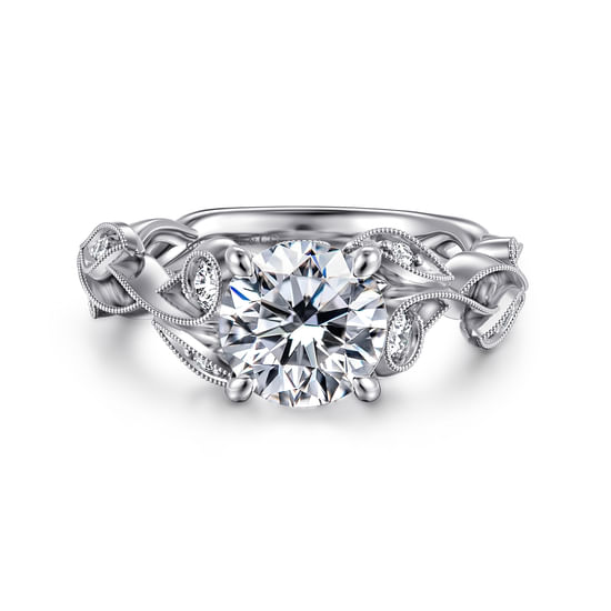 Gabriel - 14K White Gold Floral Round Diamond Engagement Ring