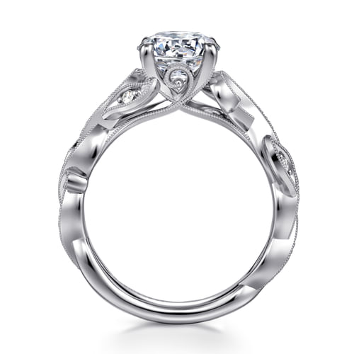 14K White Gold Floral Round Diamond Engagement Ring