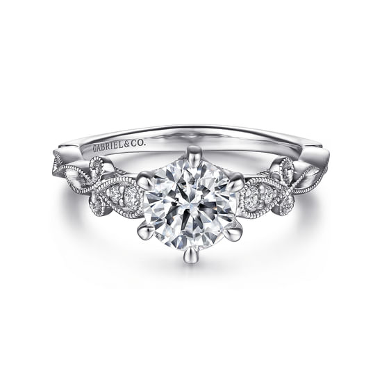 Gabriel - 14K White Gold Floral Round Diamond Engagement Ring