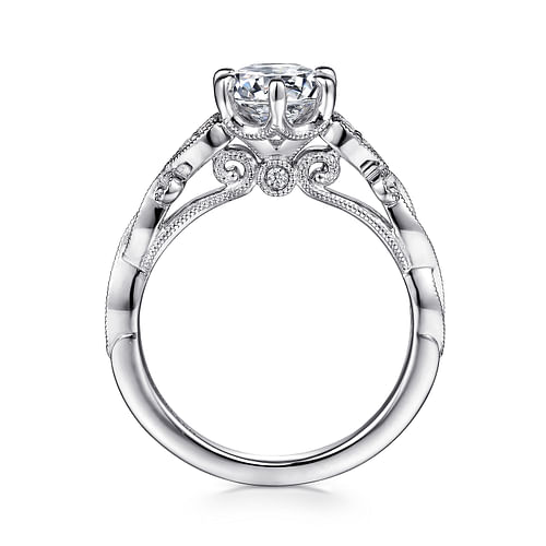 14K White Gold Floral Round Diamond Engagement Ring
