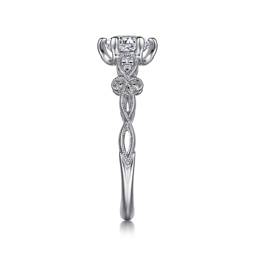 14K White Gold Floral Round Diamond Engagement Ring
