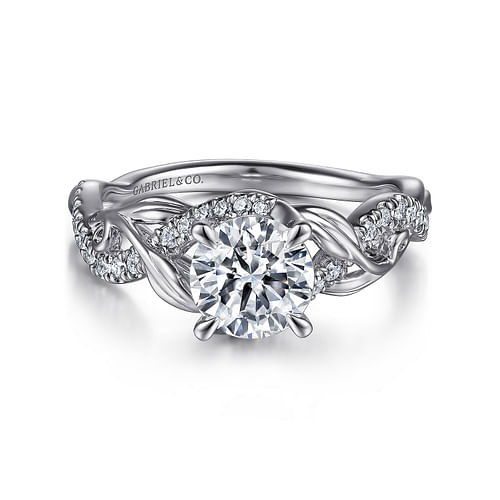 14K White Gold Floral Round Diamond Engagement Ring