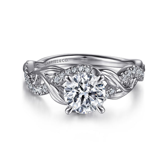 Gabriel - 14K White Gold Floral Round Diamond Engagement Ring