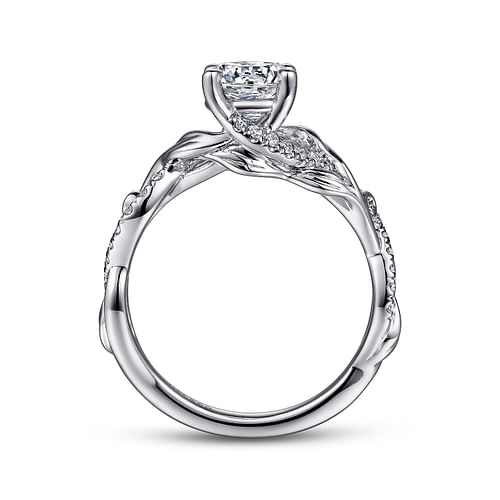 14K White Gold Floral Round Diamond Engagement Ring