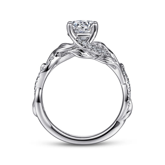 14K White Gold Floral Round Diamond Engagement Ring angle 2