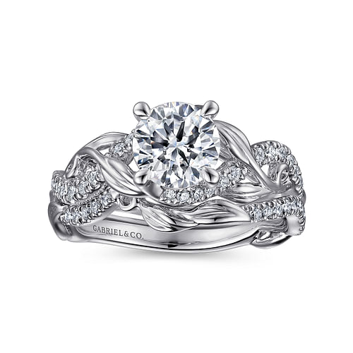 14K White Gold Floral Round Diamond Engagement Ring