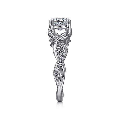 14K White Gold Floral Round Diamond Engagement Ring