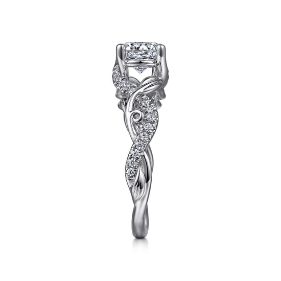 14K White Gold Floral Round Diamond Engagement Ring angle 5