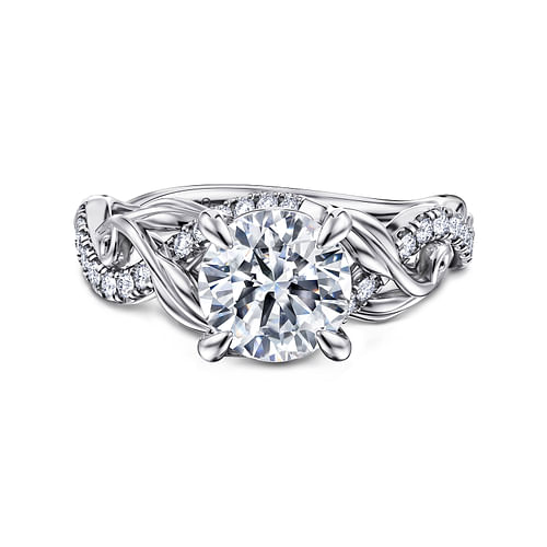 14K White Gold Floral Round Diamond Engagement Ring