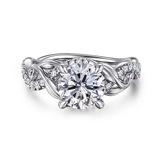 Gabriel - 14K White Gold Floral Round Diamond Engagement Ring
