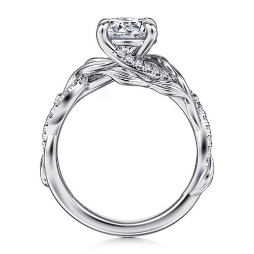 14K White Gold Floral Round Diamond Engagement Ring