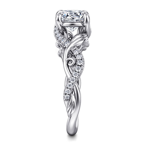 14K White Gold Floral Round Diamond Engagement Ring