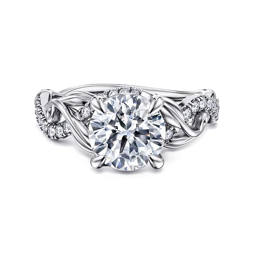 14K White Gold Floral Round Diamond Engagement Ring