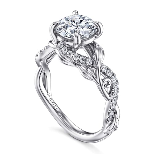 14K White Gold Floral Round Diamond Engagement Ring