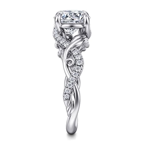 14K White Gold Floral Round Diamond Engagement Ring