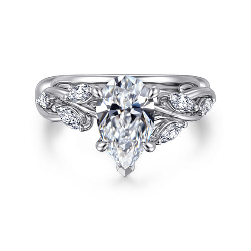 14K White Gold Floral Round Diamond Engagement Ring