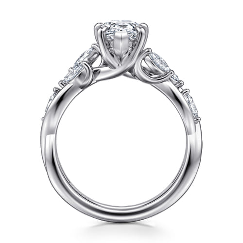 14K White Gold Floral Round Diamond Engagement Ring