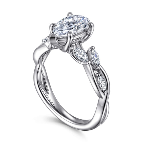 14K White Gold Floral Round Diamond Engagement Ring