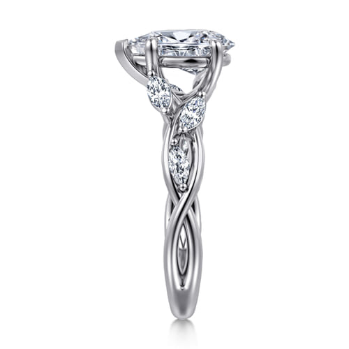 14K White Gold Floral Round Diamond Engagement Ring