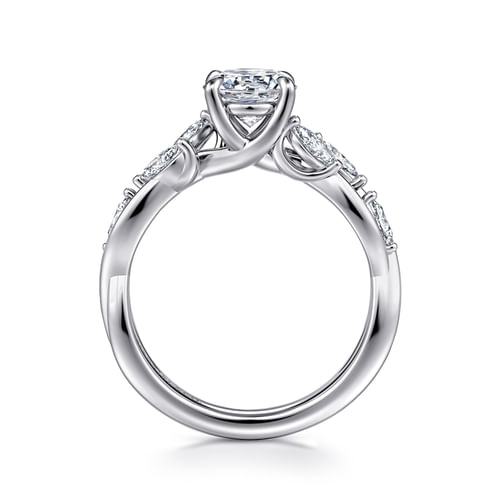 14K White Gold Floral Round Diamond Engagement Ring