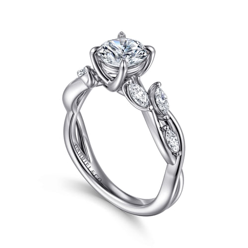 14K White Gold Floral Round Diamond Engagement Ring