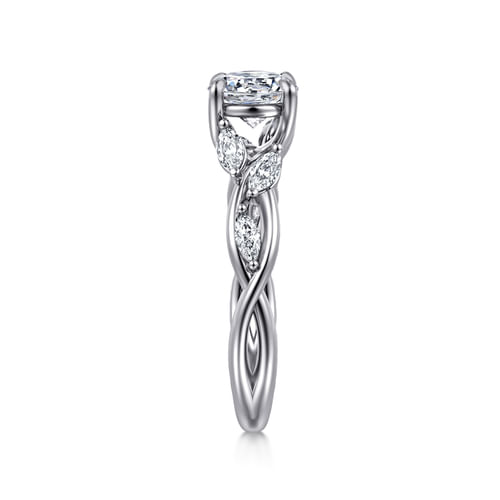 14K White Gold Floral Round Diamond Engagement Ring
