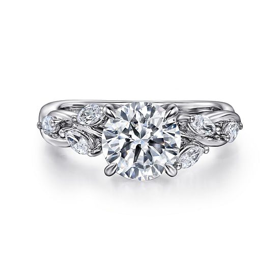 Gabriel - 14K White Gold Floral Round Diamond Engagement Ring