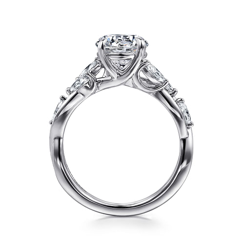 14K White Gold Floral Round Diamond Engagement Ring