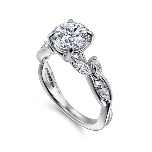 14K White Gold Floral Round Diamond Engagement Ring