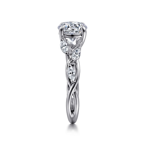 14K White Gold Floral Round Diamond Engagement Ring