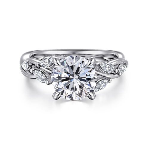 14K White Gold Floral Round Diamond Engagement Ring