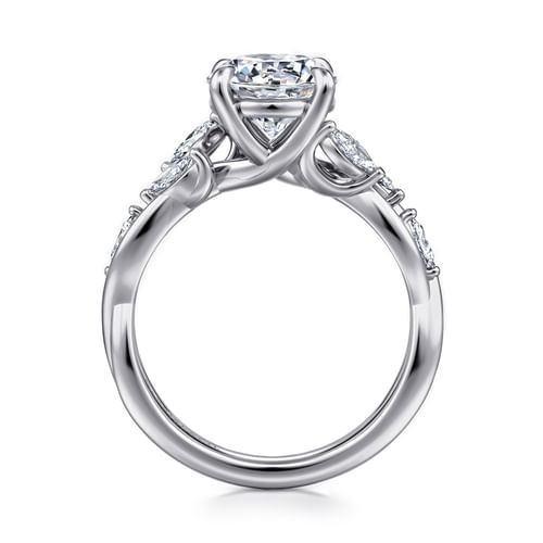 14K White Gold Floral Round Diamond Engagement Ring