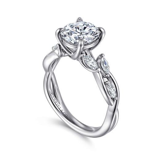 14K White Gold Floral Round Diamond Engagement Ring