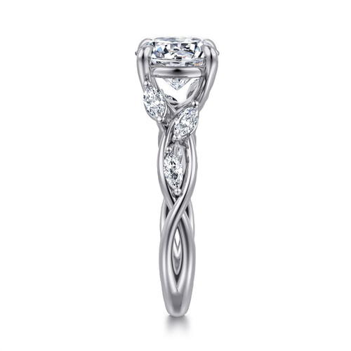 14K White Gold Floral Round Diamond Engagement Ring