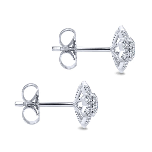 14K White Gold Flower Diamond Stud Earrings