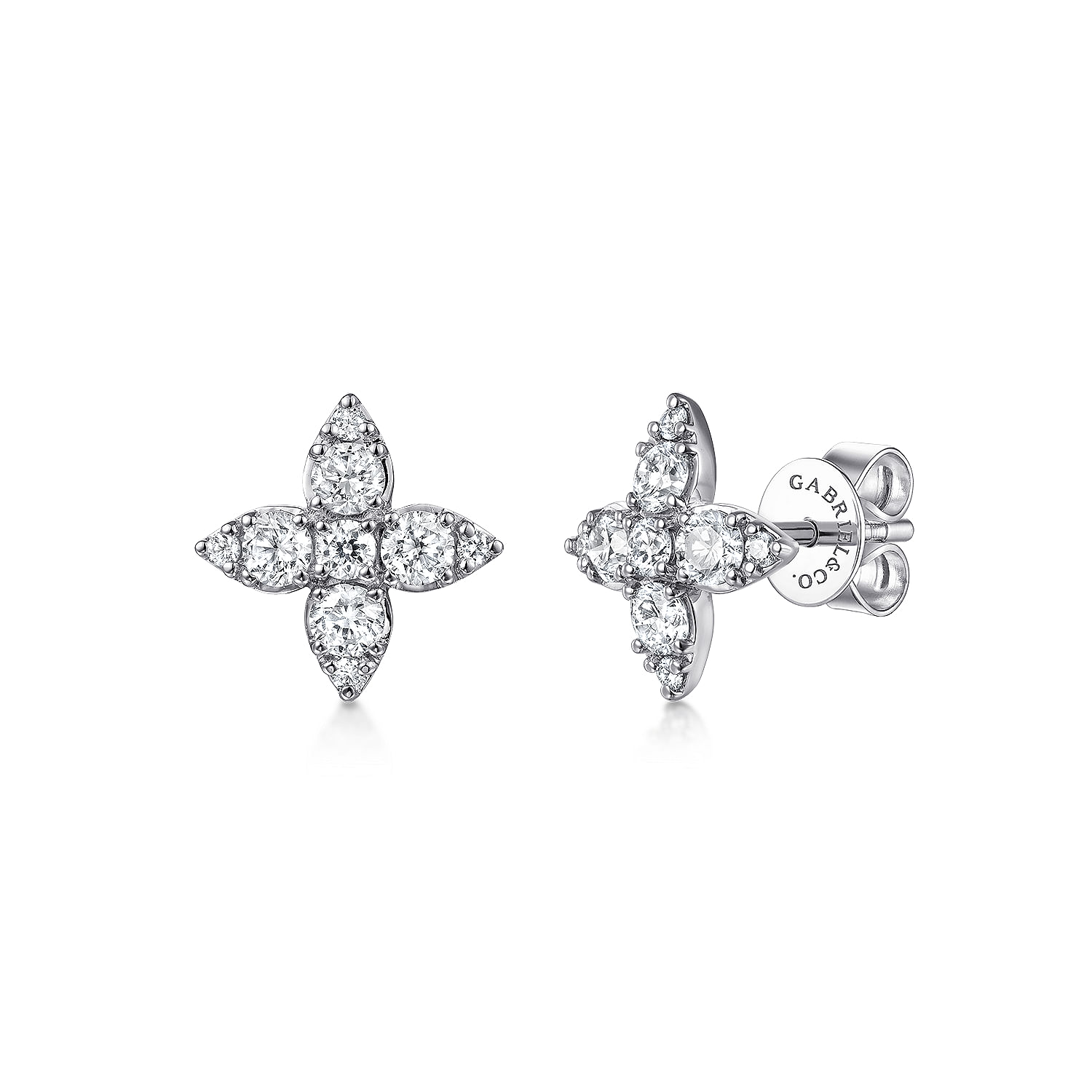 Gabriel - 14K White Gold Flower Diamond Stud Earrings