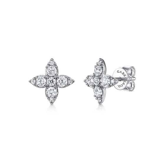 Gabriel - 14K White Gold Flower Diamond Stud Earrings