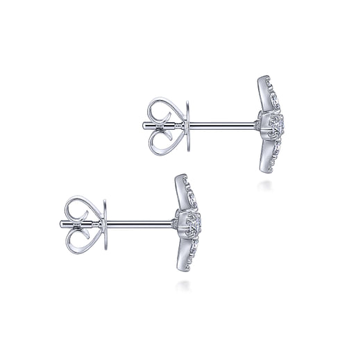 14K White Gold Flower Diamond Stud Earrings